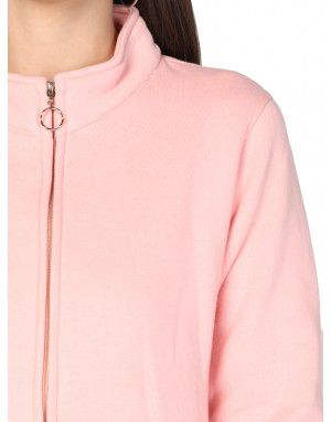Women Cotton Blend Zipper Sweatshirt Pink